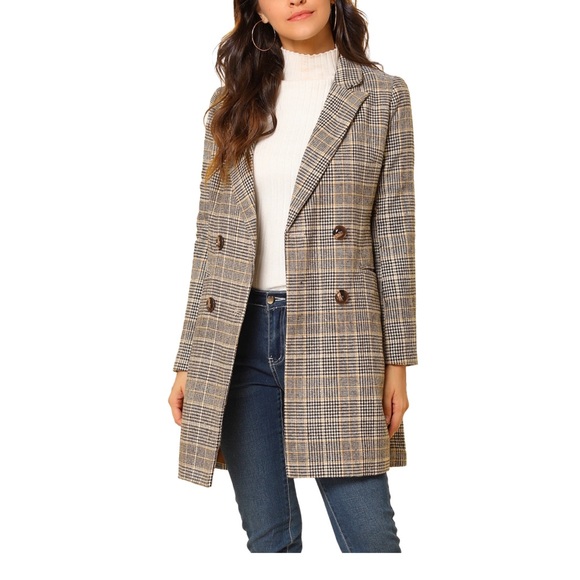 Allegra K Jackets & Blazers - Allegra K Women's Notched Lapel Long Sleeves Double Breasted Plaid Blazer Size S